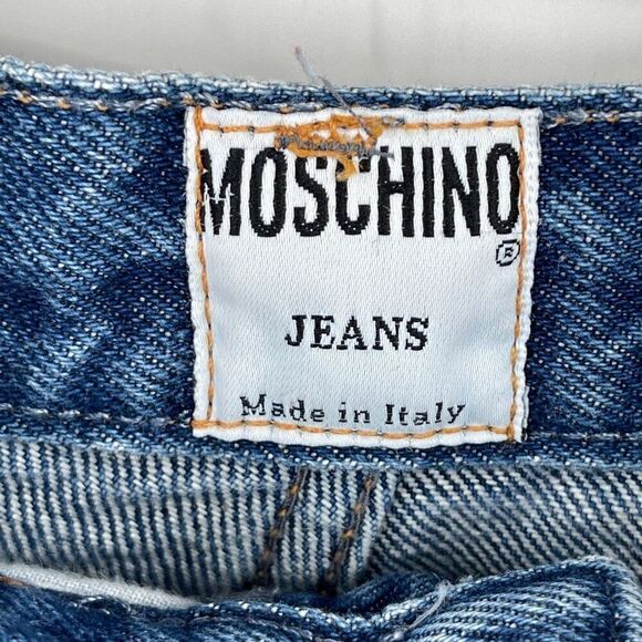 Moschino Blue Peace Logo Leather Patch High Waisted Mom Denim Jeans Size 30 - Picture 4 of 9